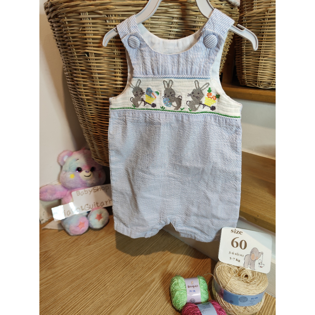 รอมเปอร์ผ้าหนังไก่สีฟ้าแบรนด์ Mudpie รหัสR567 ส่งต่อเสื้อผ้าลูกสาวมือสอง