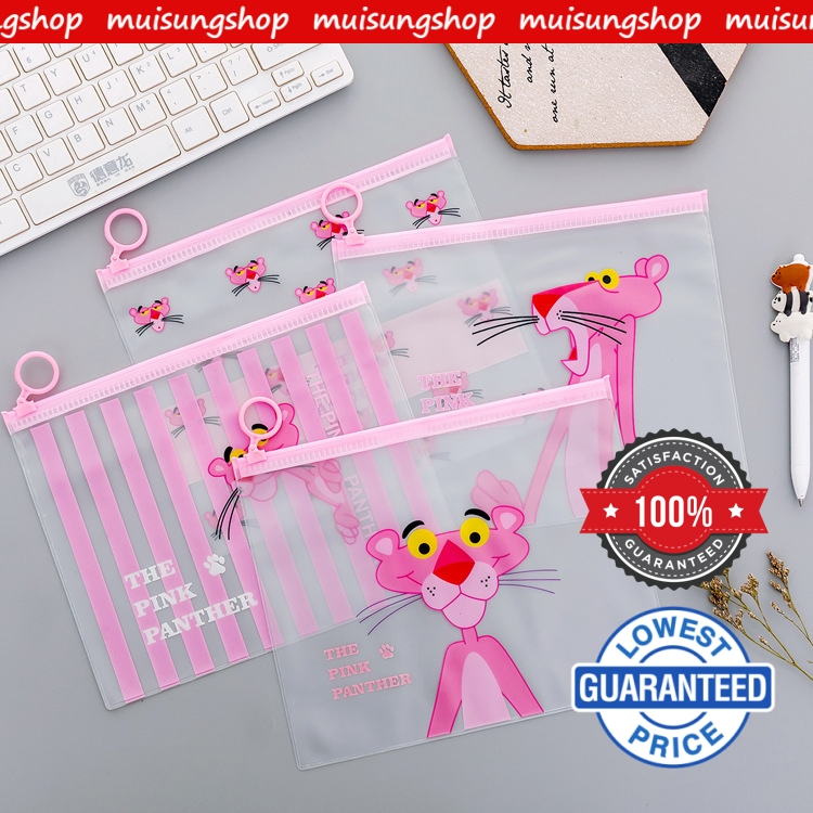 กระเป๋าซิปลอค ลายเสือชมพู พิ้งแพนเธอร์ pink panther ขนาด A5 กระเป๋าดินสอ ใส่เครื่องเขียน กระเป๋าซิปล็อค กันน้ำ มีหูกลม