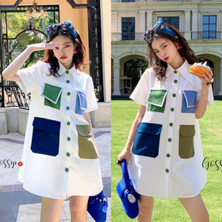มินิเดรส งานคอปก กระดุมปั๊มสวยมากแต่งอะไหล่กระเป๋า
