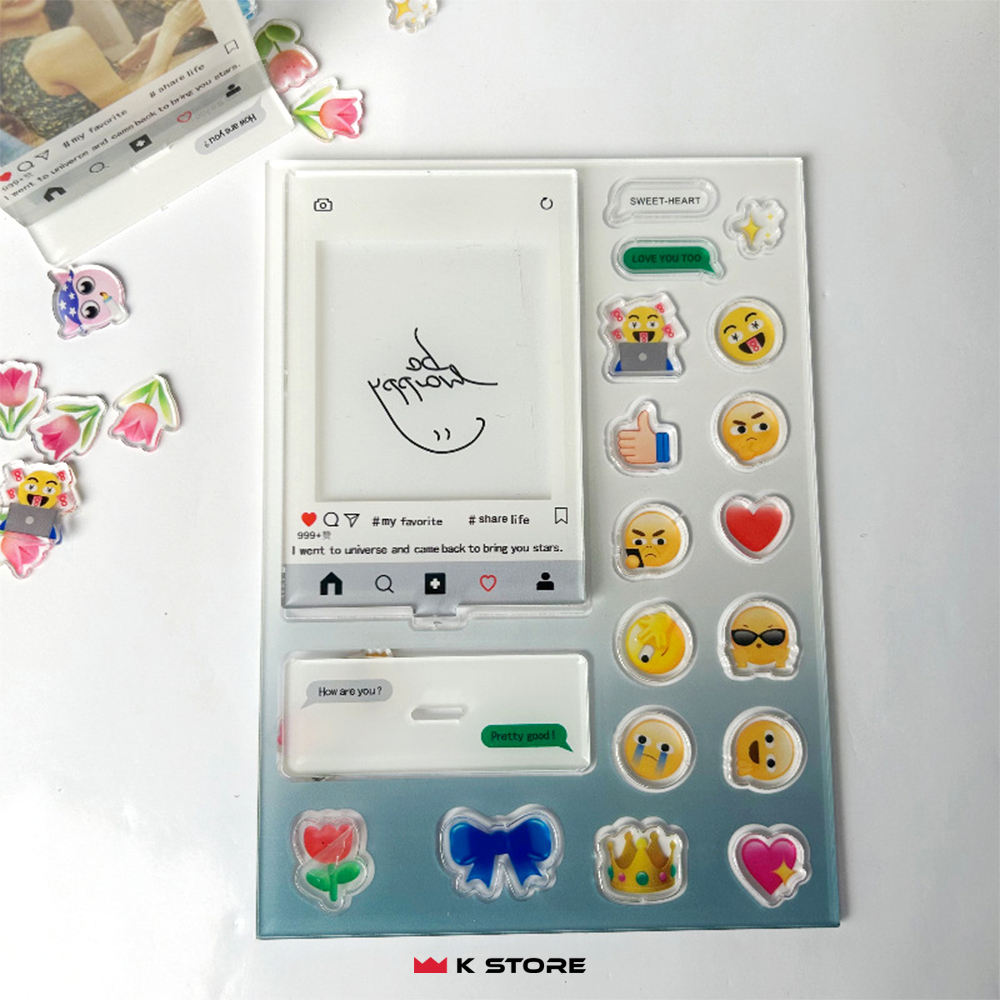กรอบรูปใสอะคริลิค ป้ายอะคริลิคตั้งโต๊ะ ขนาด3นิ้ว EMOJIFRAME โชว์รูปหรือการ์ดศิลปิน พร้อมอิโมจิตกแต่ง - รูปที่ 4