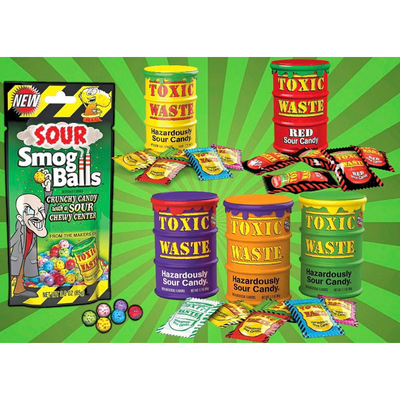 ขนมนำเข้า🇺🇸 Toxic Waste ขนมฮิตTiktok Random Color Drums: ultra-sour flavours apple, watermelon, lemo