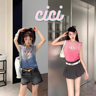 Cici(NO.T2301)เสื้อไหมพรมแขนกุด crop top ดีเทลปักโลโก้ สุดแซ่บสาวๆต้องมี