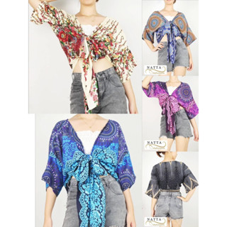 เสื้อผูกหน้า ฟรีไซส์ ผ้าเรย่อน ผ้านิ่มใส่สบาย พร้อมส่ง
