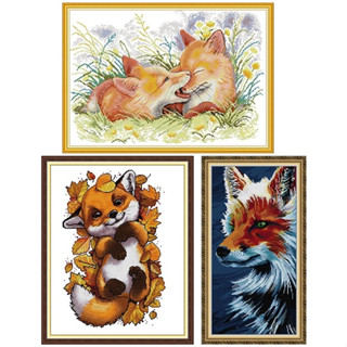 (มี 15 ลาย) ชุดปักครอสติชพิมพ์ลาย สุนัขจิ้งจอก หมาป่า สุนัข (Fox, wolf Cross stitch kit)