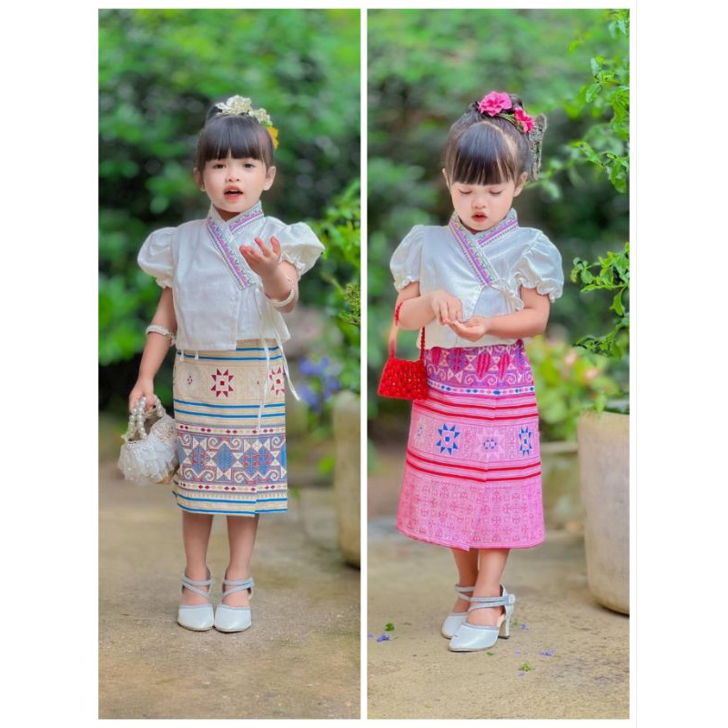 ชุดเซทผ้าซิ่นแขนตุ๊กตา ชุดไทย ชุดล้านนา