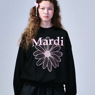 Preorder - Mardi mercredi Sweatshirt คอลใหม่ สีดำ ดอกไม้ชมพู