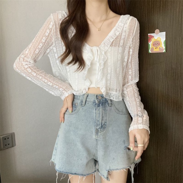 C6 เสื้อคลุมผ้าลูกไม้ นิ่มๆ แขนยาวใส่กันแดด