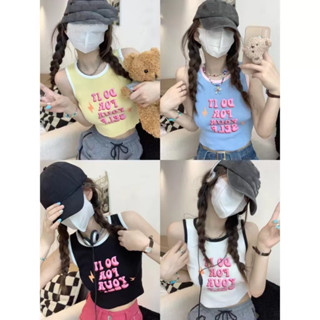 DODO*พร้อมส่ง*เสื้อกล้ามไหมพรม  ลายน่ารัก ผ้าบาง ไม่ร้อน สวมใส่สบายๆ（86061）