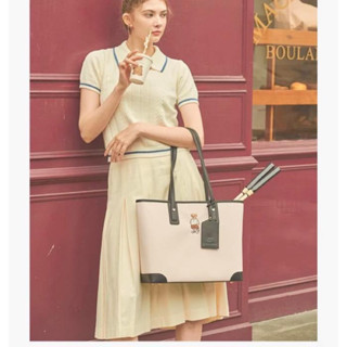 ✨New canvas big tote bags กระเป๋าสะพายข้าง ทรงช้อปปิ้ง แคนวาส แถมใบลูก น้องหมี TTWN BEAR