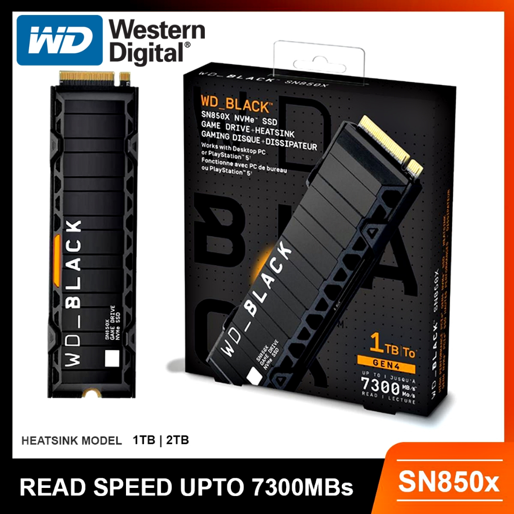 1TB / 2TB SSD (เอสเอสดี) WD BLACK SN850X WITH HEATSINK - PCIe 4/NVMe M.2 2280 (WDS100T2XHE)(WDS200T2