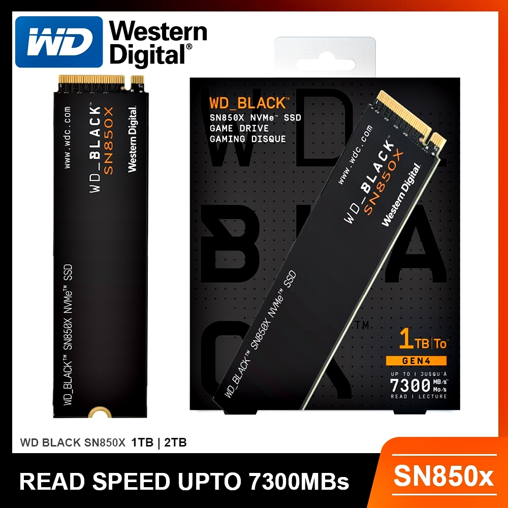 1TB / 2TB SSD (เอสเอสดี) WD BLACK SN850X NVMe Gen4 PCIe, M.2 2280 7300MB/s (WDS100T2X0E)(WDS200T2X0E