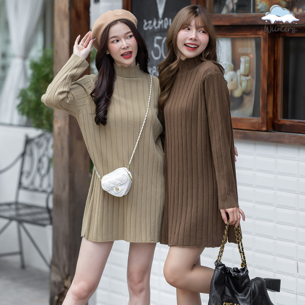 [ Sydney Short Dress - G22 ] 6 สี เดรสไหมพรม เดรสไหมพรมสั้น
