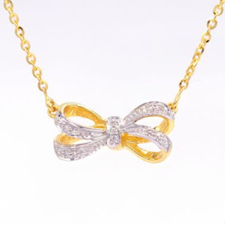 Happy Jewelry จี้โบว์น่ารักๆ ติดสร้อย จี้เพชรแท้ ตัวเรือนทองแท้ 37.5% (9K) PD131