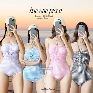 ICEBLINK-Bae one piece ชุดว่ายน้ำวันพีซลายตาราง สี Pink,black (พร้อมส่ง)