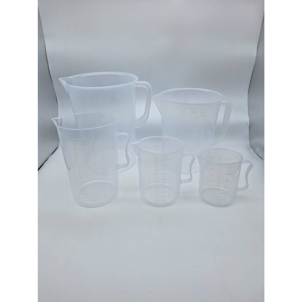 บีกเกอร์พลาสติก , กระบอกตวงพลาสติกมีหูจับ  Beaker with handle ความจุ 1000ml/2000ml/5000ml