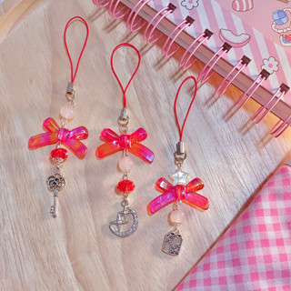 ｡✿*ﾟ Phone Strap ･✿.｡ สายคล้องมือถือ พลอยและหินนำโชคโทนแดง | Chanis Store