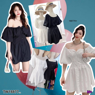 👗Pfashion [ส่งไวมาก🚛]  P18877 เดรสสั้น กระดุมหน้า ปลายแขนพองตุ๊กตา ..