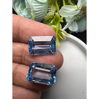 Lab Aquamarine 10x15mm Octagon shape 2 pieces 17 carats