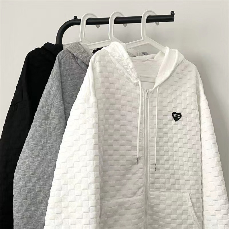 TS MEN เสื้อแจ็คเก็ตคลุม เสื้อหนาวแขนยาว ลายสก๊อตสามมิติ คุณภาพสูง สีดำ/สีขาว/สีเทา NT50