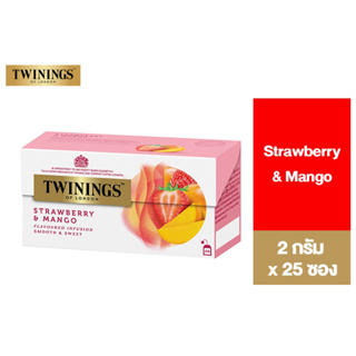 Twinings Strawberry &amp; Mango ทไวนิงส์ เครื่องดื่ม สตรอเบอร์รี่ แอนด์ แมงโก้ ชนิดซอง 2 กรัม แพ็ค 25 ซอง (สินค้าอยู่ระหว่างเปลี่ยน Package)