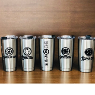 แก้วเก็บอุณหภูมิ ร้อน เย็น ลายมาร์เวล Iron man พิมพ์นูน+ลายสกรีน (Iron man Stainless Tumbler 20 oz.)