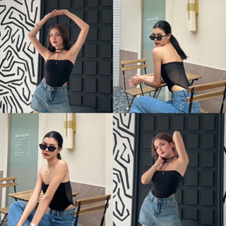 Black Ashley Bodysuit บอดี้สูทเกาะอก (1032)