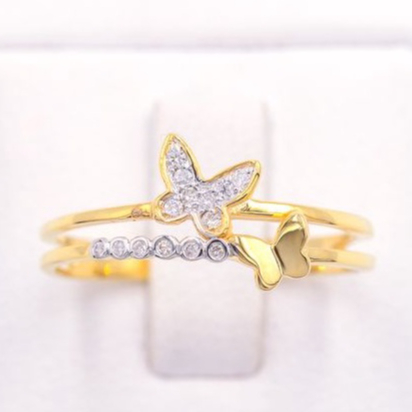 Happy jewelry แหวนเพชร แหวนผีเสื้อ 2 ตัวน่ารักมากก ก้านคู่ แหวนทองเพชรแท้ ทองแท้ 37.5% ME872