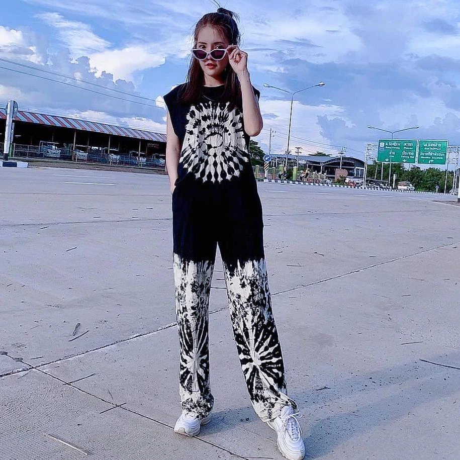 ชุดผ้ายืดคอตตอน เสื้อแขนกุด+กก.ขายาว
