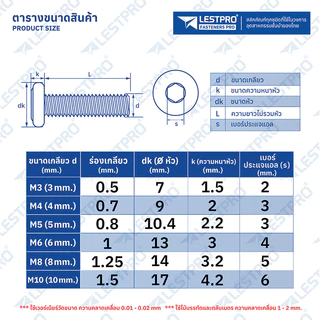 น็อต M4 M5 M6 M8 หัวจมแบน จมดาว หัวกลมแบน สแตนเลส 304 สกรู LESTPRO900F Round Flat Star Socket Machine Screw SUS304