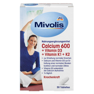 แคลเซียม600Mg ต่อเม็ดนำเข้าเยอรมัน ยี่ห้อ Mivolis calcium600+D3+ K ขนาด 30เม็ด