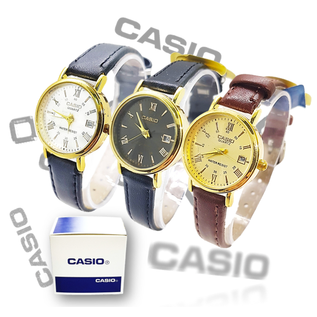 (CASIOพร้อมกล่อง) นาฬิกาแฟชั่น นาฬิกาข้อมือ สายหนัง คาสิโอ้ปัดทอง แสดงวันที่นาฬิกาสายหนังผู้ชายและผู้หญิง RC621/1