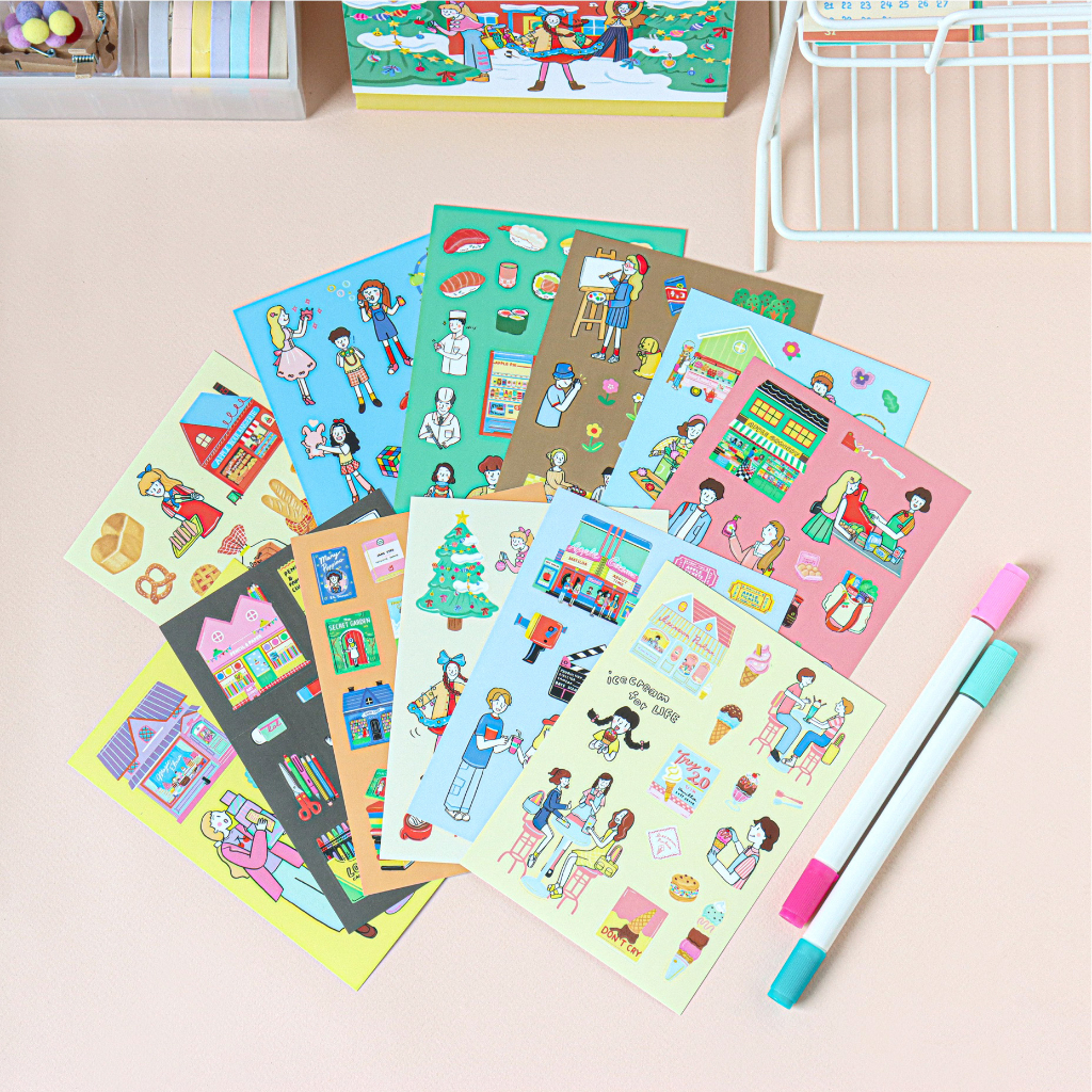 Apple Town Sticker Set 12 pcs. (Live Out Loud x LMOLMO) เซ็ตสติกเกอร์พรีเมียมลายน่ารัก