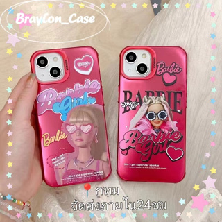 🌷Braylon🌷จัดส่งภายใน24ชม การ์ตูน Barbie doll สีชมพู iphone 11 14 pro max ป้องกันการหล่น ขอบเต็ม case for iPhone 12 13