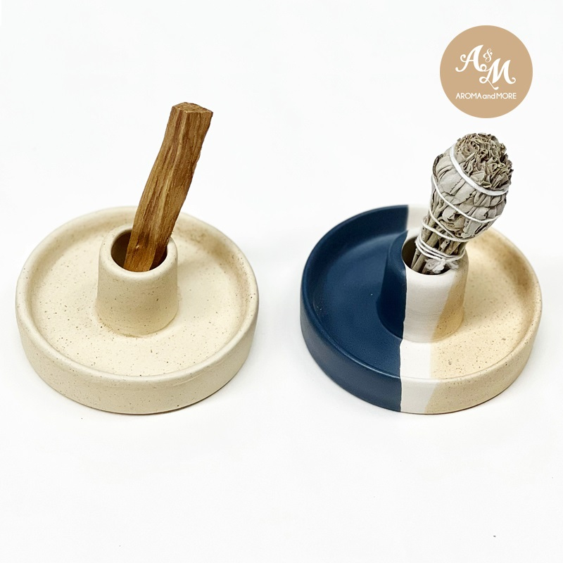 Aroma&More ฐานรองเซรามิก สำหรับวางพักไม้พาโล ซานโตหรือไวท์ เสจ,เทียน/Ceramic holder-Palo santo/White Sage Cream/Black