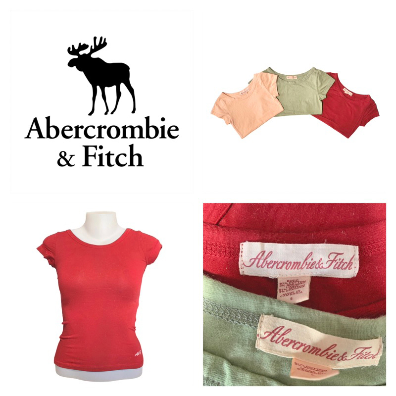 Abercrombie&Fitch เสื้อยืดคอกลม แขนสั้น ผู้หญิง รัดรูป