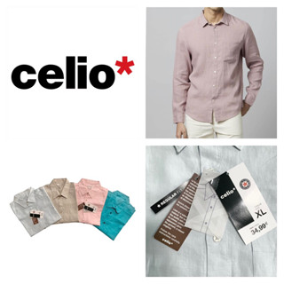 CELIO ของแท้ เสื้อเชิ้ต แขนยาว ผู้ชาย pure linen ผ้าลินิน  XL