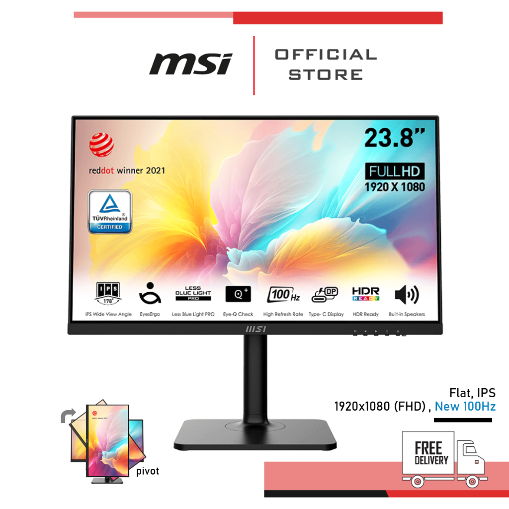 MSI MODERN MD2412P Monitor สีดำ (จอมอนิเตอร์) 23.8'' 100hz, IPS, FHD