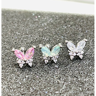 🦋ราคา1คู่🦋จิวหูต่างหูผีเสื้อประดับเพชรรัสเซียขนาด7x7mm.ก้านใส่0.8mm.สวยน่ารักอินเทรนมากๆจ้า