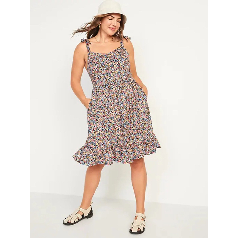 CARE LORiE เดรสสาวอวบ Old Navy Tie-Shoulder Fit & Flare Floral Cami Mini Dress