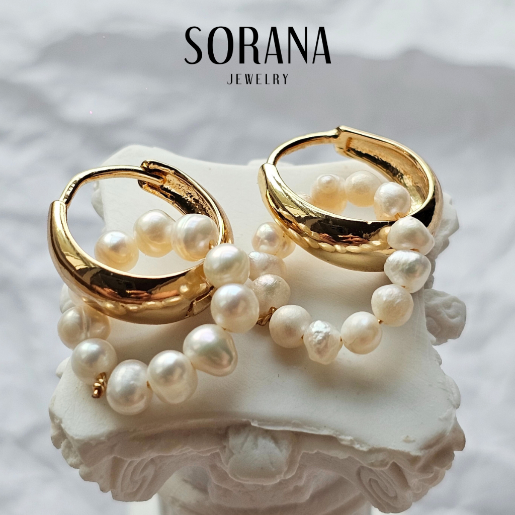 [ส่งฟรี] Sorana ต่างหูไข่มุกน้ำจืดแท้ ชุบ 14K ทองคำแท้ ต่างหูมุกไซส์มินิมอล งาน Luxury Handmade ต่างหูออกงาน โอ