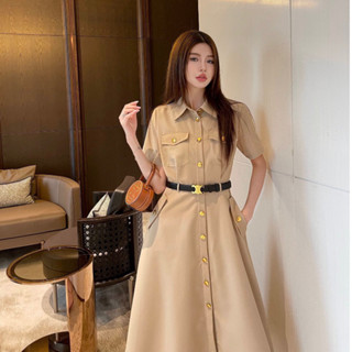 CELINE SAFARI DRESS เดรสยาว เดรสเชิ๊ต กระดุมหน้า + เข็มขัดหนัง ซีลีน เซลีน