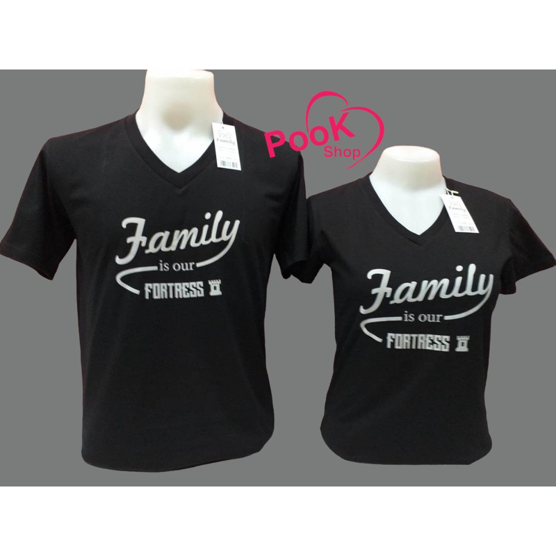เสื้อยืดสีดำ ดำคอวี เสื้อfamily