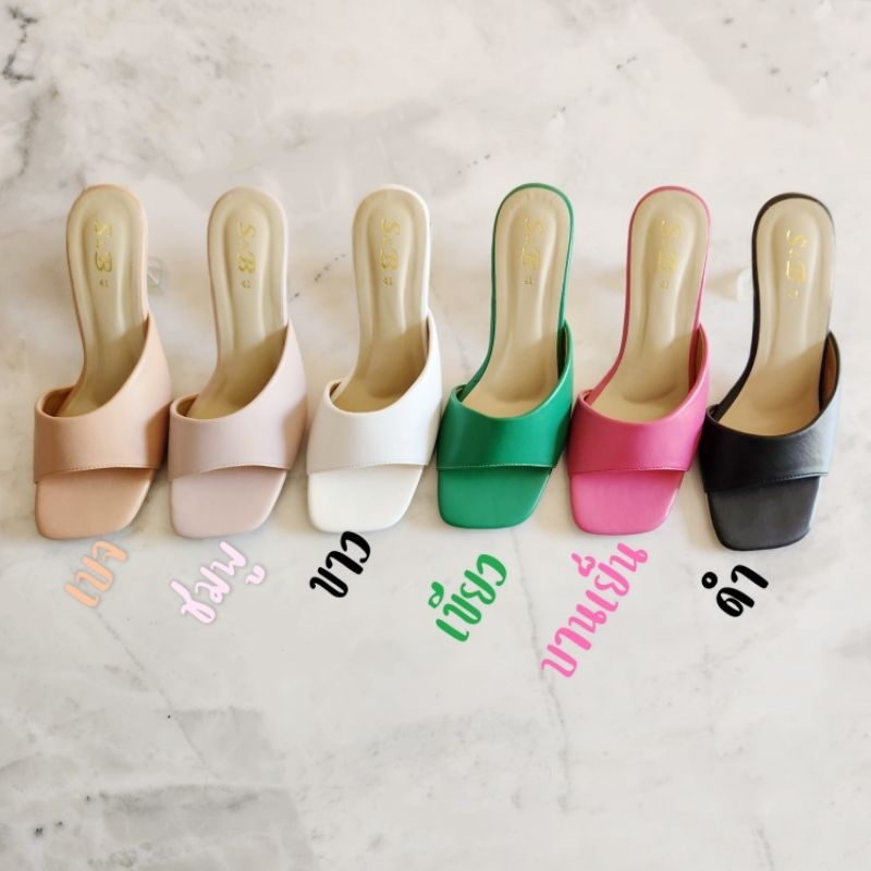 ไซส์ 36-40 รองเท้าส้นสูง 3.5 นิ้ว รุ่น Mossie Small size ส้นแก้วแชมเปญ หนังนิ่ม รองเท้าไซส์ใหญ่