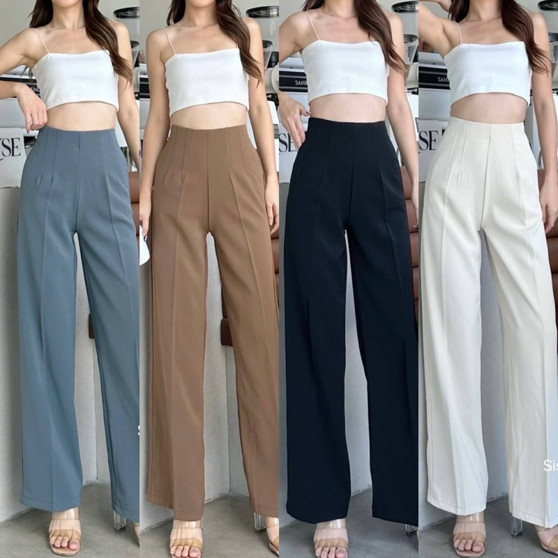 [10][รุ่น ivy ไอวี่] ใช้โค้ดลดเหลือ190.- บาท Laura shop กางเกงเอวสูงซิปหลัง ขากระบอกกลาง พร้อมส่ง