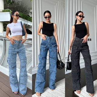 Promthong Jeans กางเกงยีนส์ขากระบอก ทรงคาร์โก้สุดเท่ห์ มี3สี