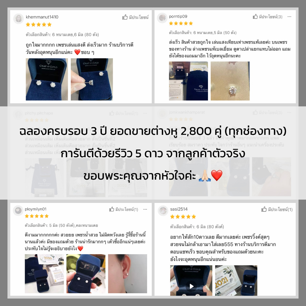 (จัดส่งออกใน 3 วัน) ต่างหูเพชรสังเคราะห์ CZ ทรงกลม Round Brilliant ตัวเรือนอัลลอยด์ ชุบทองคำขาวโรเดียม Gray & Gold ER007