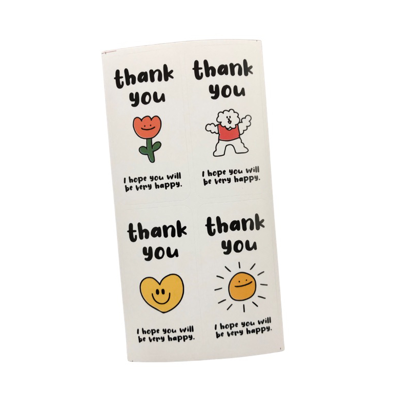 สติ๊กเกอร์ “Thank You I hope you will be very happy” ขนาด 3*6 ซม. 100 ดวง