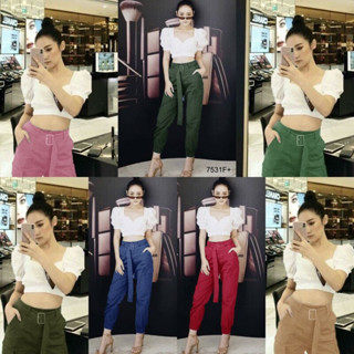 MM7531 Set 2 ชิ้น เสื้อครอปแขนตุ๊กตา + กางเกงขาจั้ม Set 2 pieces, doll sleeve crop top + jogger pants