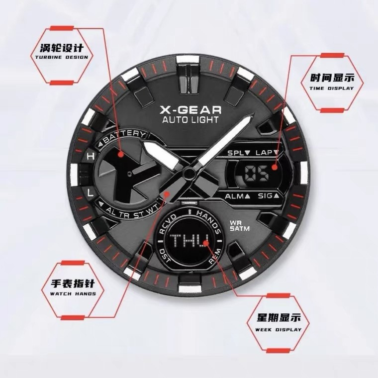 รุ่นล่าสุด X-GEAR-3993 สแตนเลสพลังงานแสงอาทิตย์กันน้ํานาฬิกาอเนกประสงค์สําหรับผู้ชาย 2 ระบบปฏิบัติการ