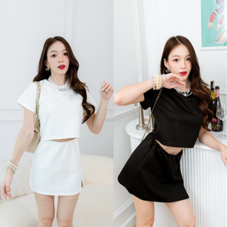 โค้ด DEWISEP1 ลด 45฿ Dewishes 🏁 Set All White All Black เสื้ิอครอป + กระโปรงกางเกง